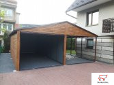 WOOD 003 - garáž z plechu v dekore dreva s prístreškom 6 x 6,5 m-2-SK