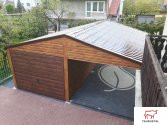 WOOD 003 - garáž z plechu v dekore dreva s prístreškom 6 x 6,5 m-6-SK